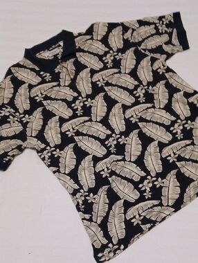 Summa Men's Tropical Leaf Polo - Black & Cream L